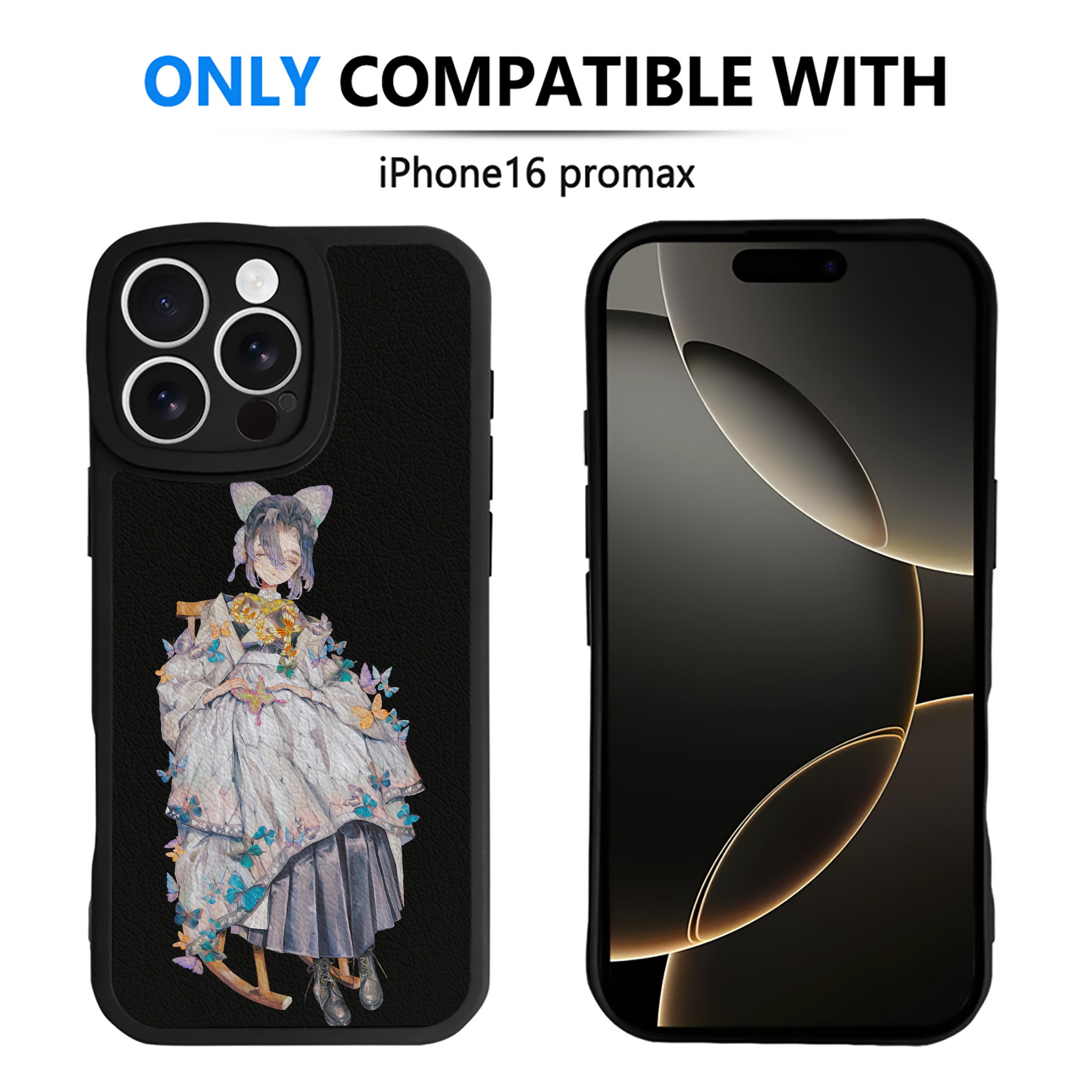 （画像用） 鬼滅の刃（きめつのやいば）蟲柱-胡蝶 しのぶ／こちょう しのぶ Kochou Shinobu 【iPhone 16シリーズ対応】シリコンスマホケース（レザー調） 材質：シリコン